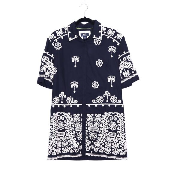 MAEVE Short Sleeve Collared Mini Shirt Dress Black Embroidered Casual Women's XS - Picture 1 of 15